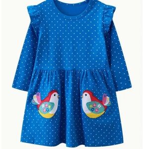 NEW Toddler Girl Dot Bird Dress Embroidery Size 2T 3T 4T 5 6 7  NWT